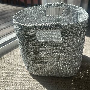 West Elm Metallic silver Woven Storage Basket  12x12